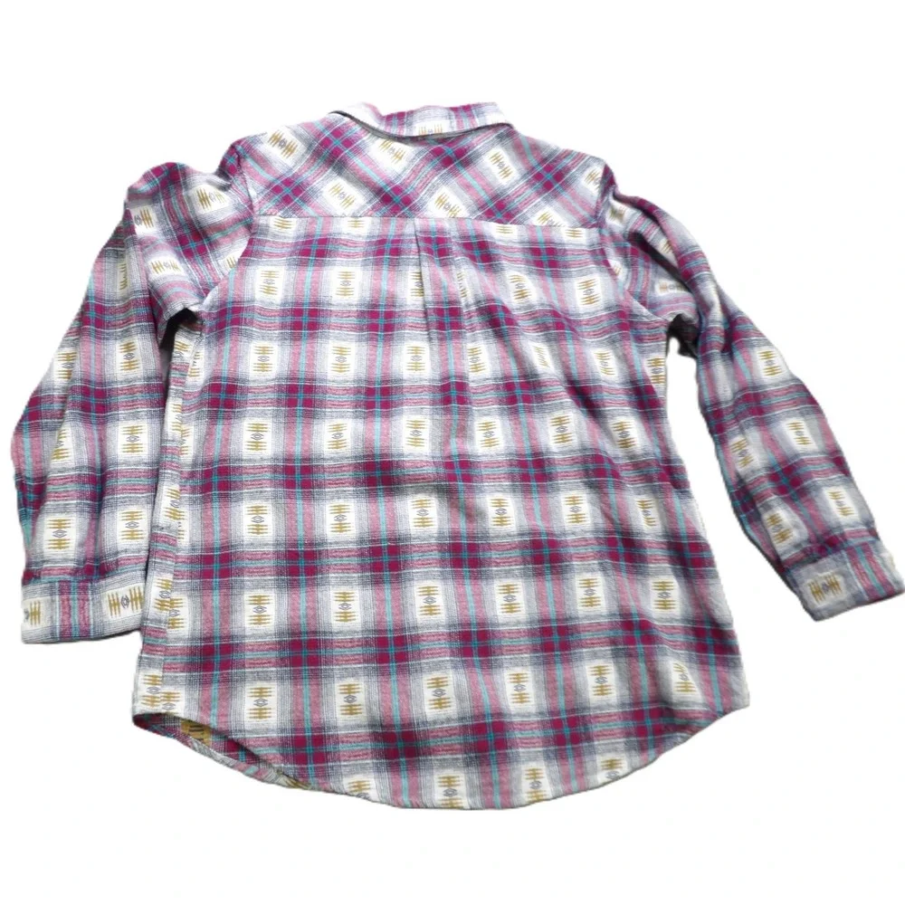 Ariat Real Relaxed Fit Shirt Women L Pink Plaid Aztec Western Button Cotton Tops